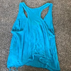 Raw Hem Blue Racer Back Tank Top